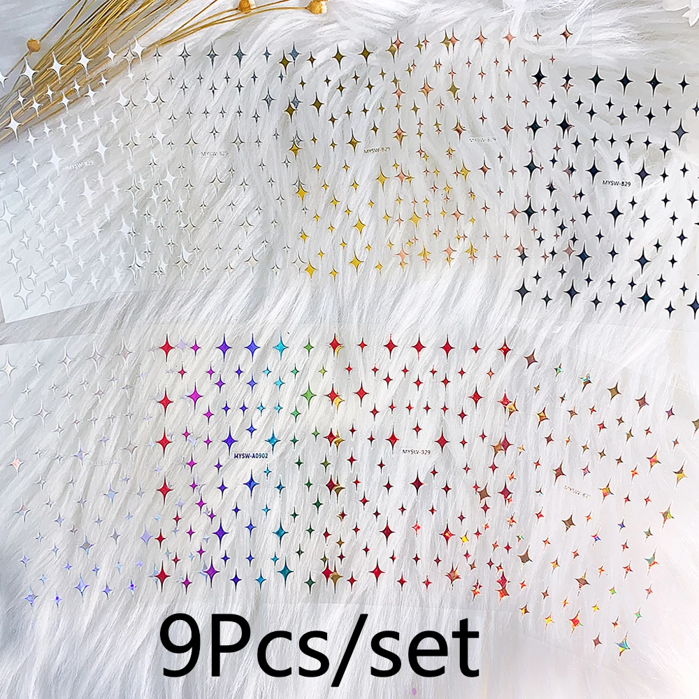 9pcs/Set 3D Gold/Silver/white Star Nail Stickers Shining Laser ...