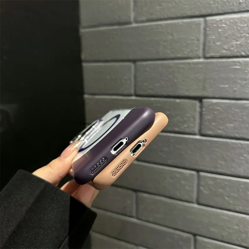 Color Blocked Magnetic Phone Case with Magsafe Wireless Charging and Anti-Fall Protection