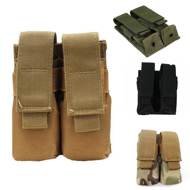 

Tactical 9mm Molle Double Magazine Pouch Flashlight Holder Pistol Mag Holster Universal Airsoft Hunting Accessories Waist Bag