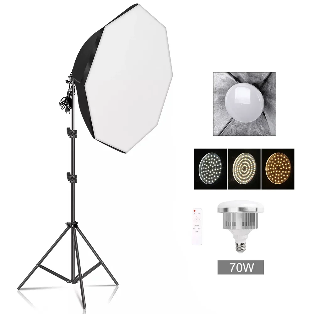 SH Photo 70cm Octagon Softbox Kit Use For LED Light Brightness Flash With 2M Stand Photo Studio Accessories Various Of Bulb