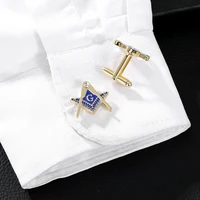 Blue Masonic Mason Compasses Crystal Cufflinks Freemason Tie Clip For Men Suit Shirt Jewelry 3