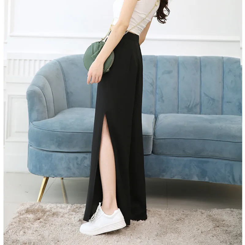Side Slit Chiffon Wide Leg Pants Women Summer New Harajuku