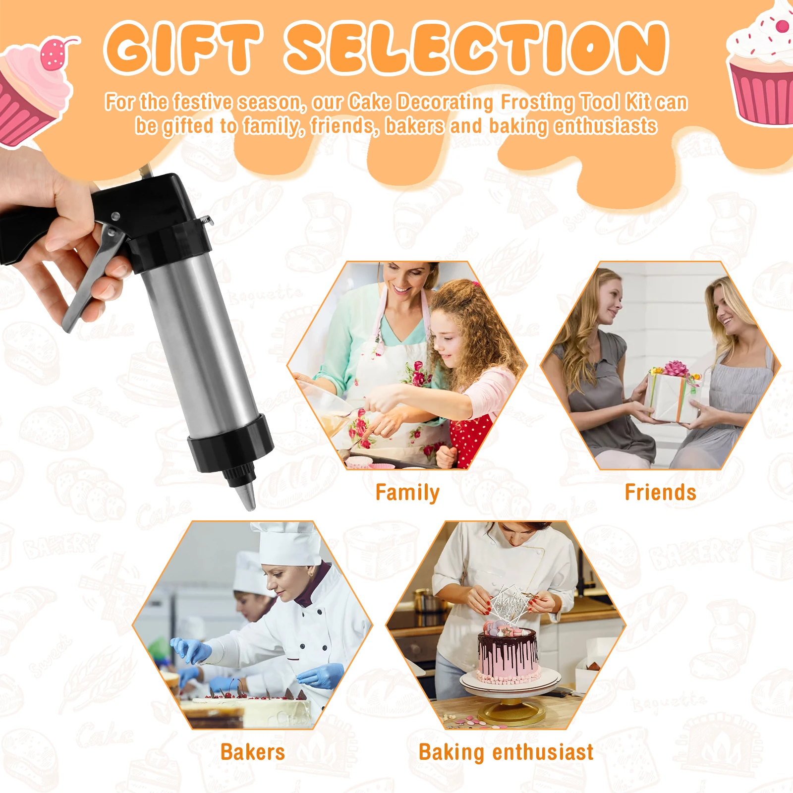 PAHTTO Churro Maker Machine, Stainless Steel Churros Gun Kit, 3-in-1 Multifunctional Cookie Press Hollow Churro With Piping Bag, 7 Piping Nozzles, 9 Cookie Discs 2 Brushes, Easy To Clean | Guatemala