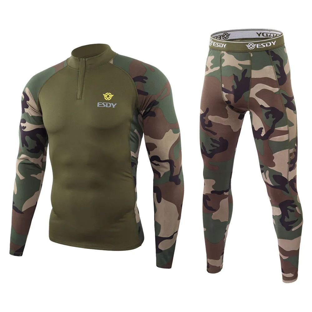 Esdy Men's Winter Camouflage Thermal Underwear Sets Quick Dry Tactical