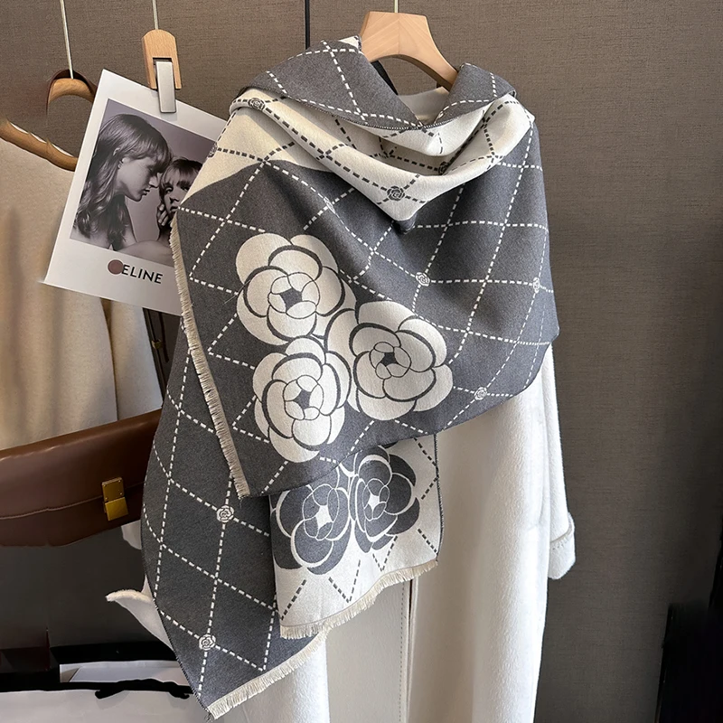 

Floral Plaid Cashmere Thick Blanket Women Scarf New Warm Pashmina Shawl Winter Wraps Bufanda Fashion Travel Print Poncho Echarpe