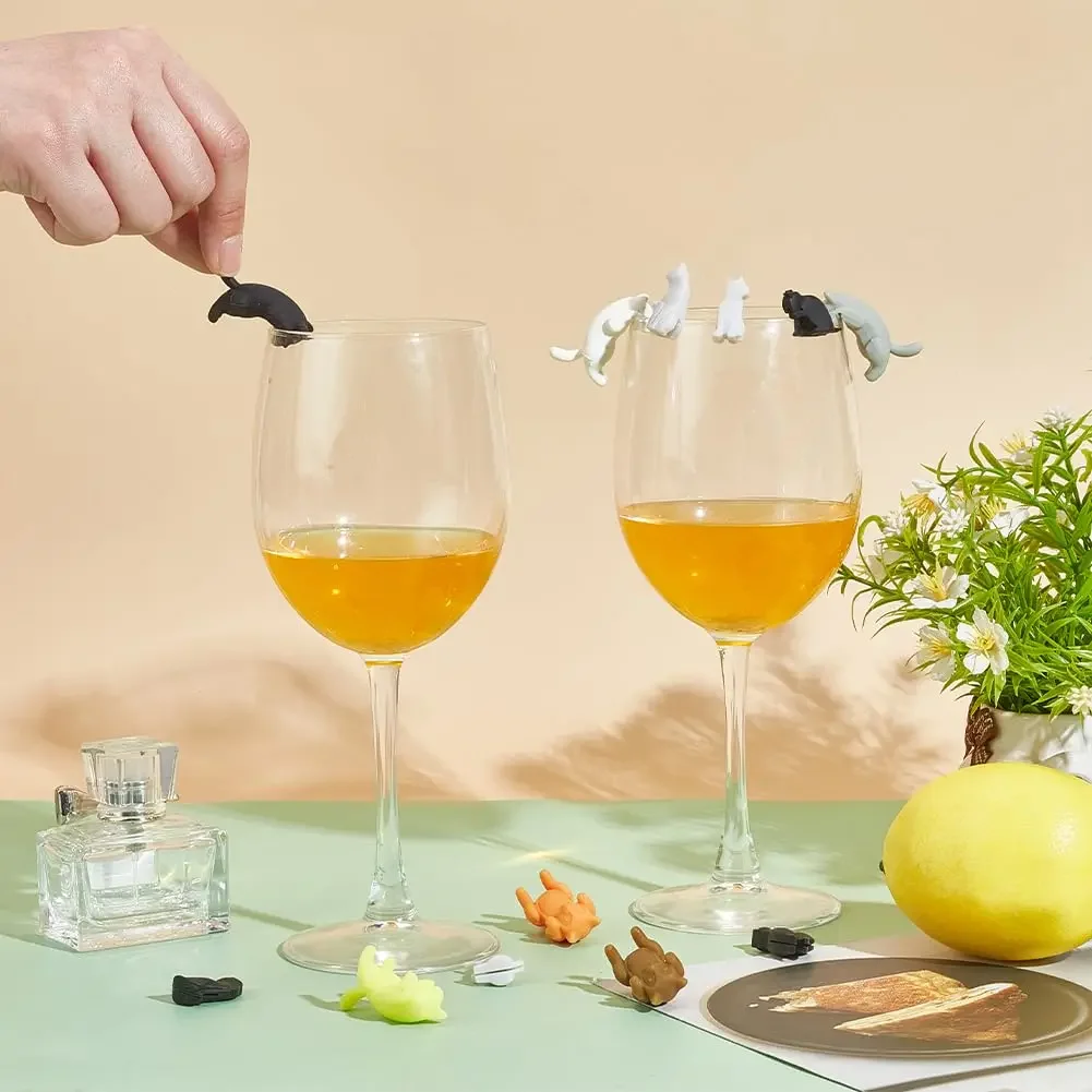 12pcs Wine Glass Markers Drink Identifiers Silicone Cat Glass Marker Wine Charm for Party Decoration Tasting Cocktail wine glass marker wine glass decorations
