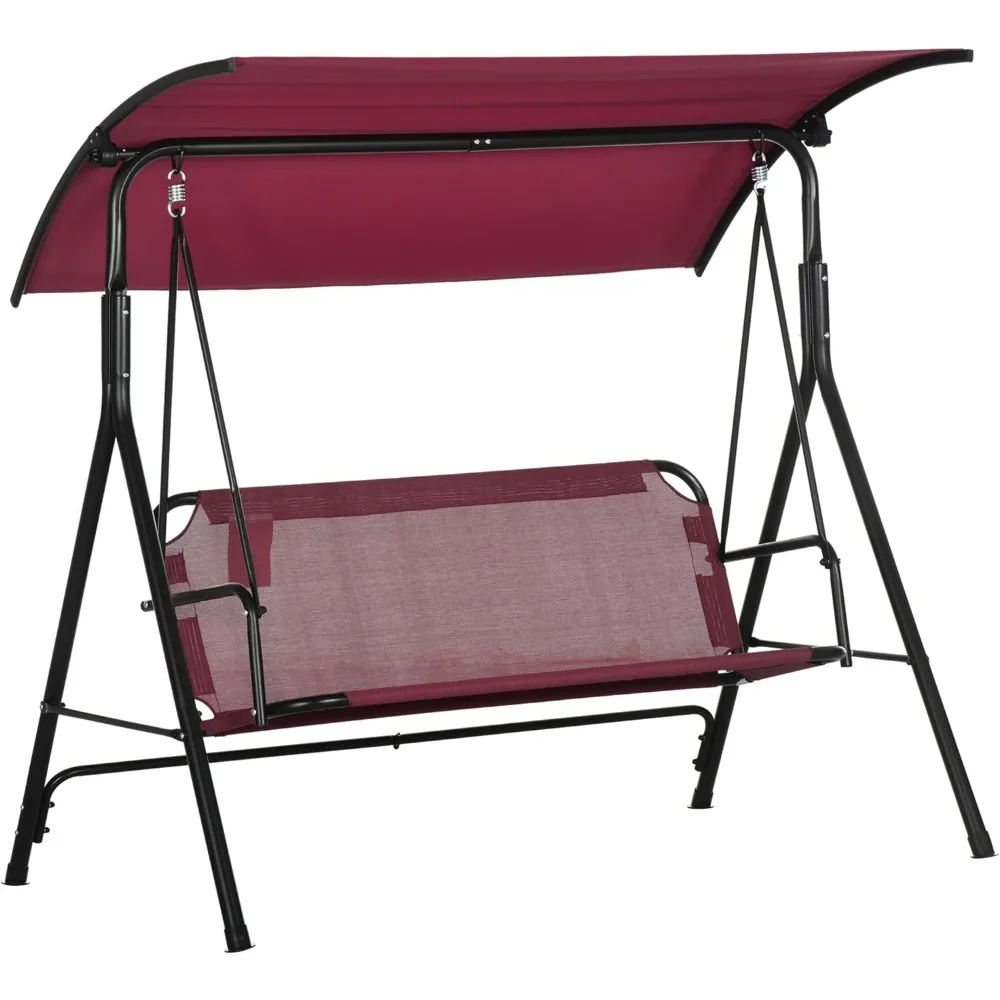 

Outdoor Swing, 3-Seat Porch Swing with Canopy Hammock W/Adjustable Backrest and Canopy, Removable Cushions, Patio Swing