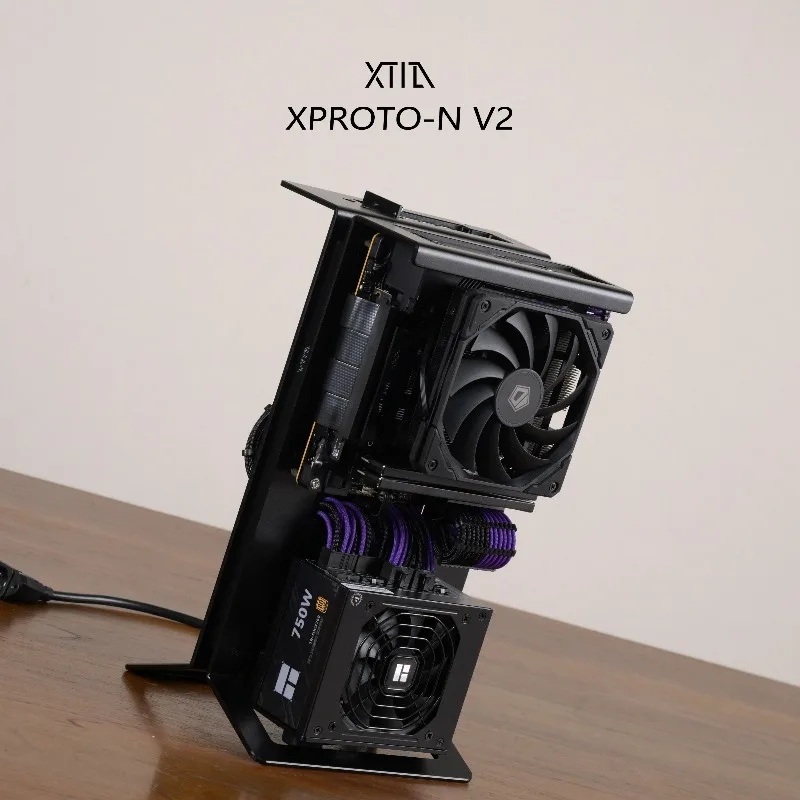 풀 GPU 오픈 프레임 섀시, 4mm CNC 알루미늄, ATX/SFX PSU, 히든 핸들 및 버터플라이 디자인, XTIA XPROTO-N V2