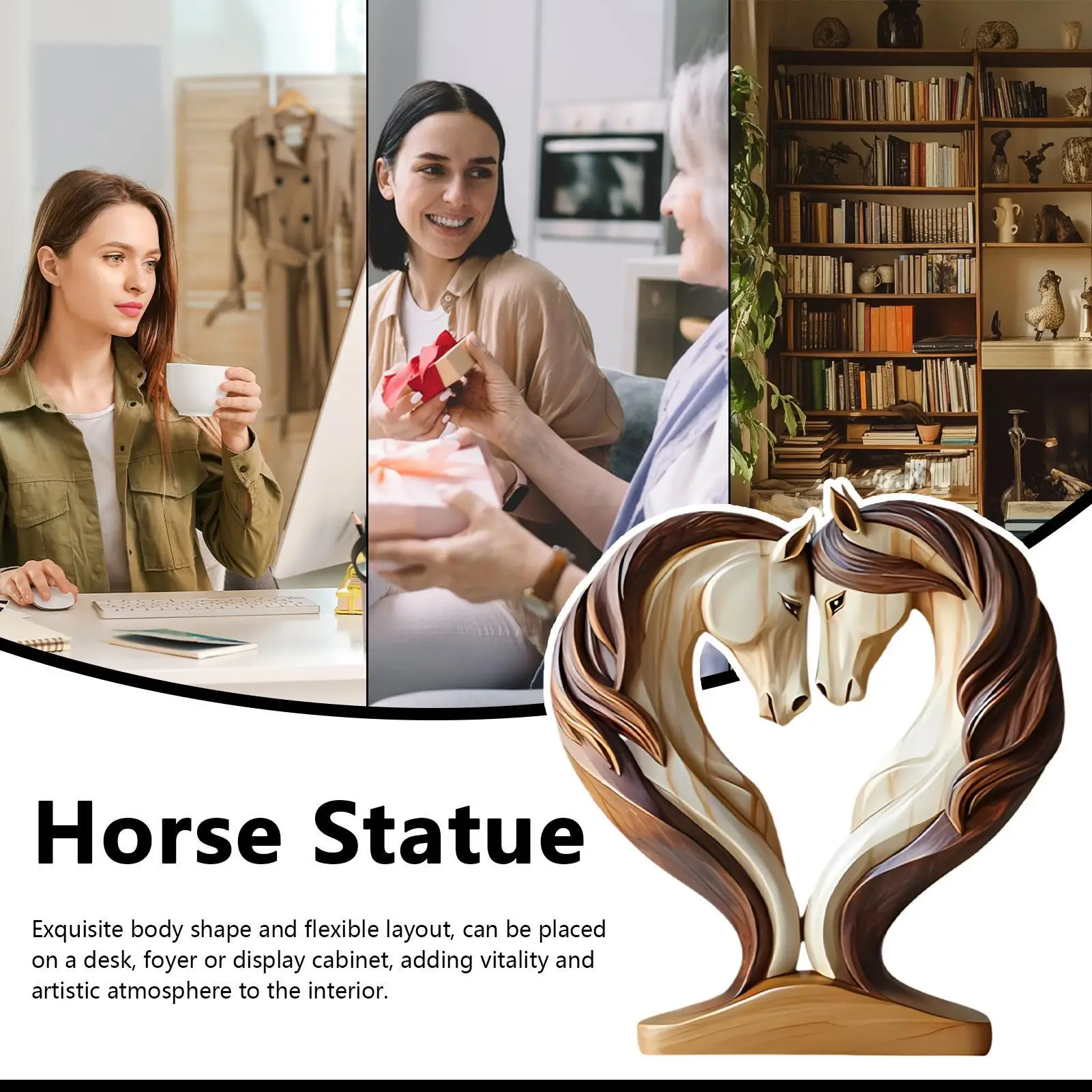 Elegant Wooden Horse Sculpture - Snuggle Pose Animal Ornament for Home or Office Display