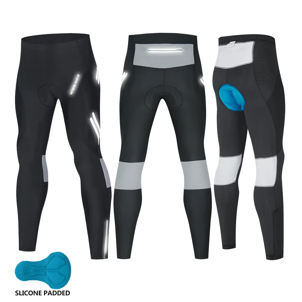 WOSAWE Men Cycling Tights Autumn Breathable Bicycle Long Pants 5D Padded MTB Ride Bike Trousers Bicycle Leggings Reflective