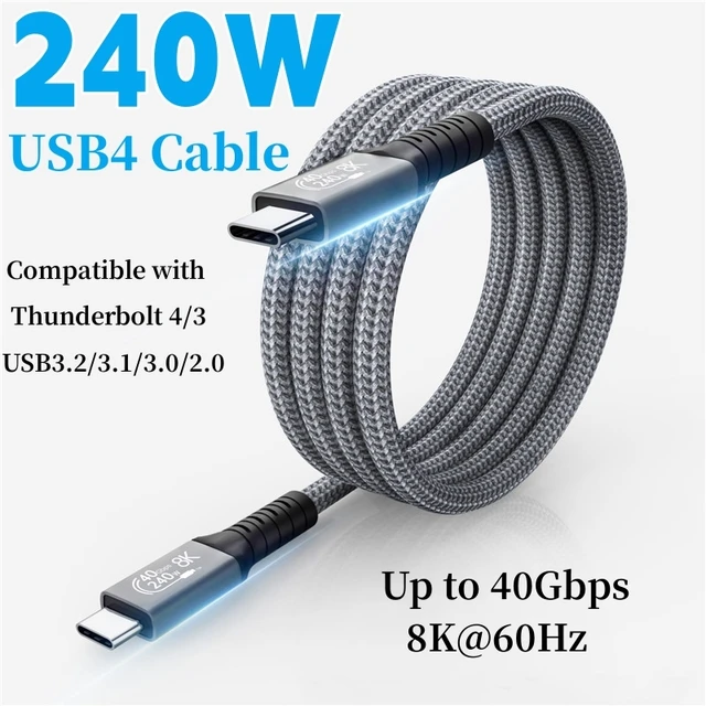 USB4 Compatible Thunderbolt 4 Cable 40Gbps PD240W 5A 8K@60HZ Type