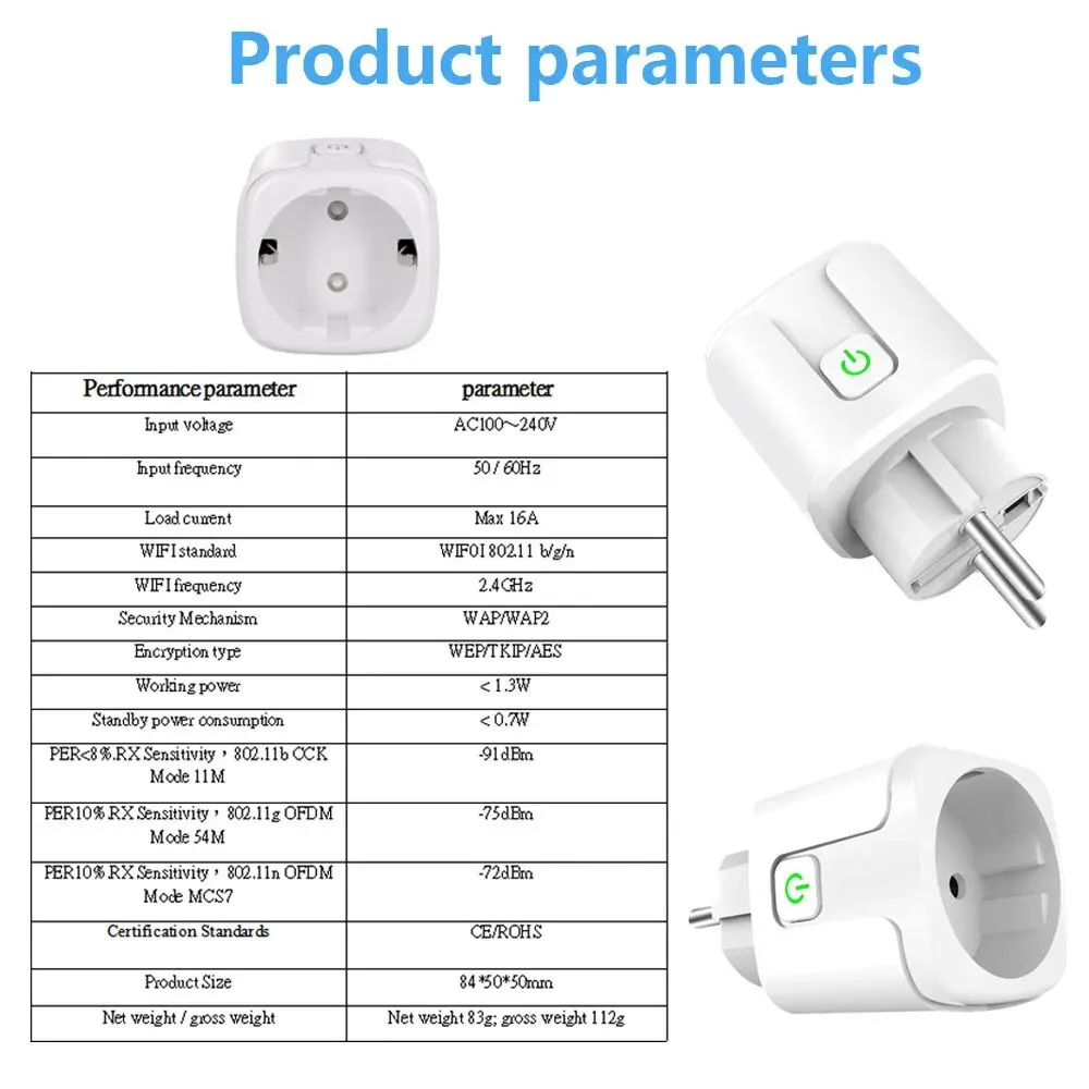 Smart Plug WiFi Socket EU 16A/20A With Power Monitor Timing Function Tuya Smart Life APP Works With Alexa Google Home smart switch smart wifi switch wifi switch smart plug socket smart socket wireless switch