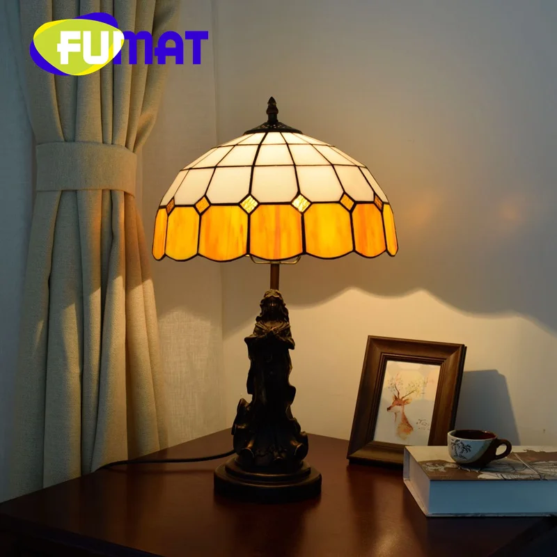 

FUMAT Tiffany stained glass table lamp Mediterranean style art deco living room dining room study bedroom bedside eye lamp