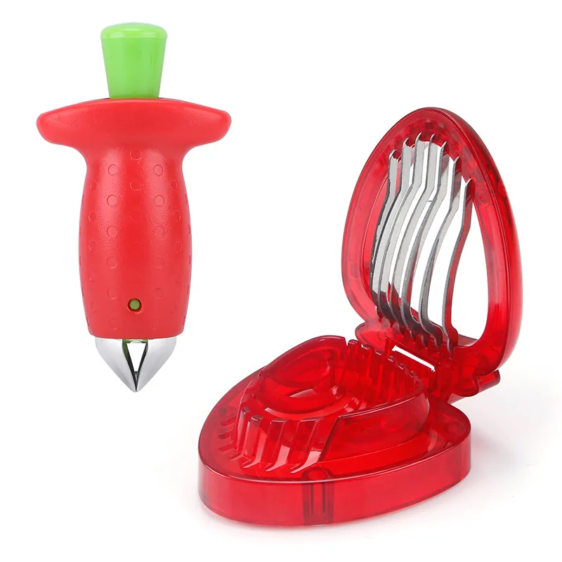 Strawberry Slicer Cutter Strawberry Corer Strawberry Huller Fruit Leaf Stem Remover Salad Cake Tools Kitchen Gadget Accessories