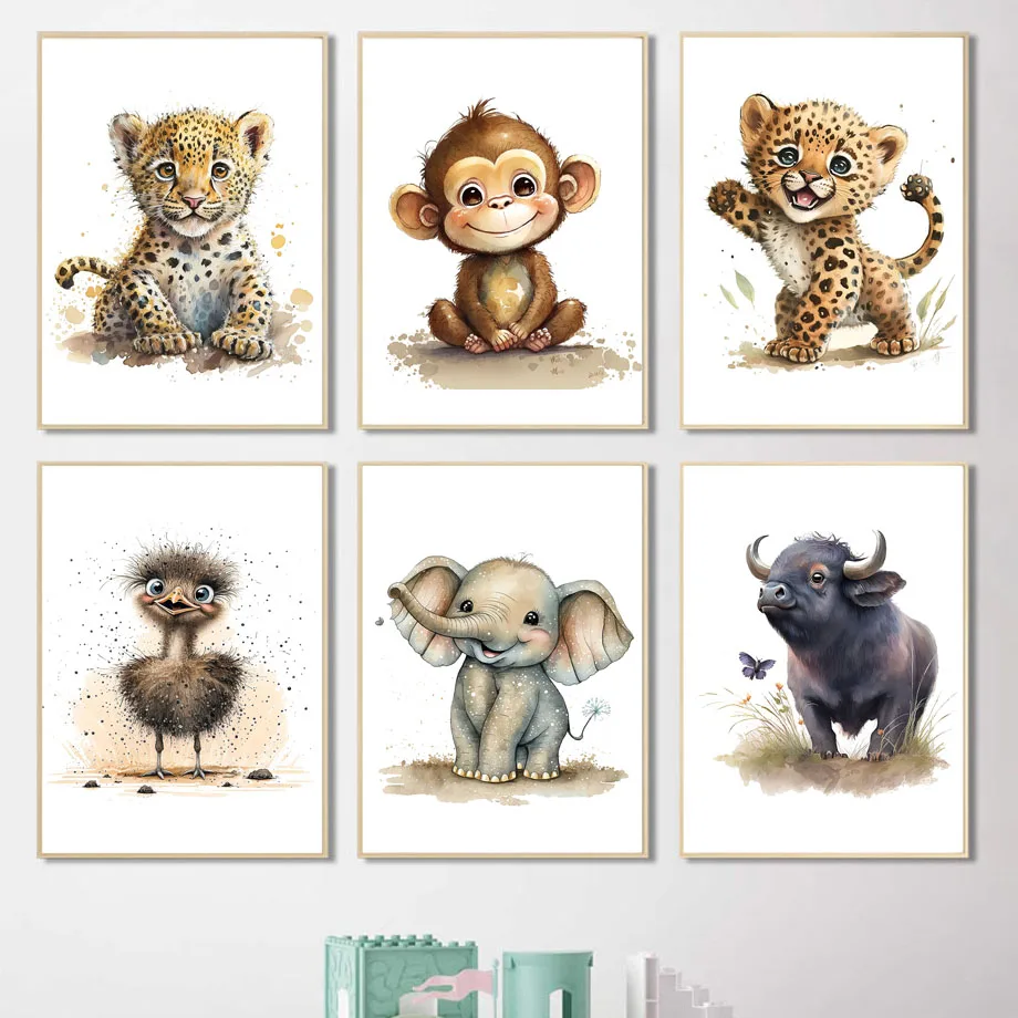 AliExpress Baby Strauß Elefant Wand - Cartoon für Affe Poster Kinderzimmer Kinderzimmer Leopard Dekor Bild kunst Leinwand druck Tiere Malerei