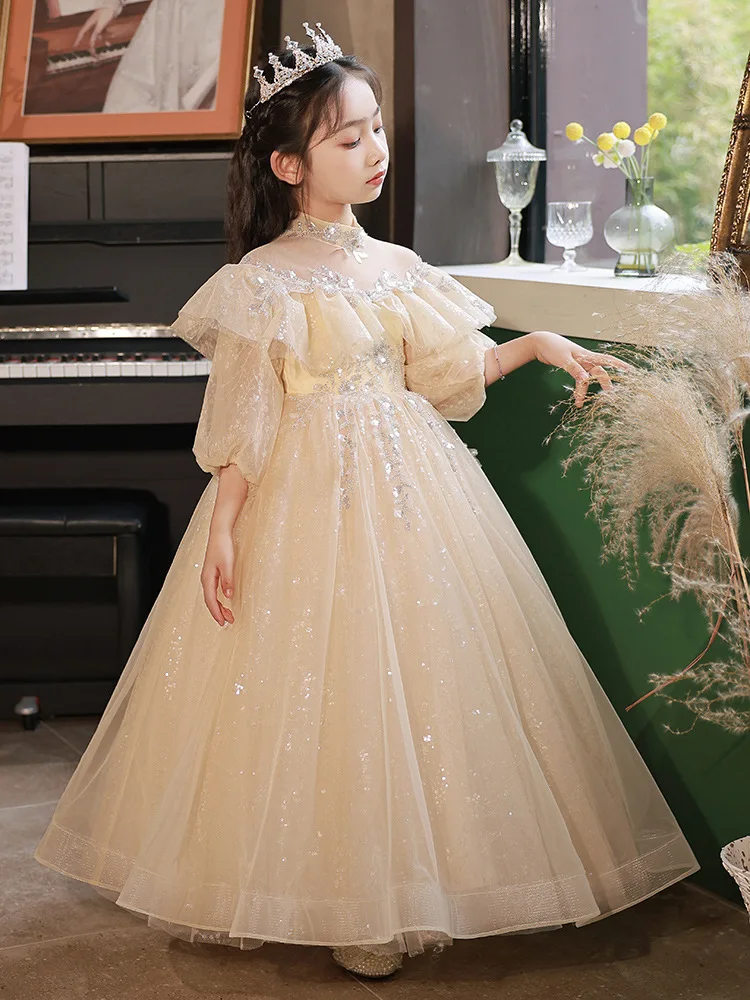 3-14Y Teen Slim Girl Prom Dresses 2023 Luxury Formal Party Gowns Evening  Champagne Elegant Long Dress Child Birthday Costumes - AliExpress