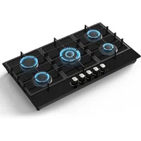 36" 5 Burner Gas Cooktop Built-in Stove Top Tempered Glass Panel NG/LPG Auto Ignition Hob Universal Nozzle Stainless Steel 1