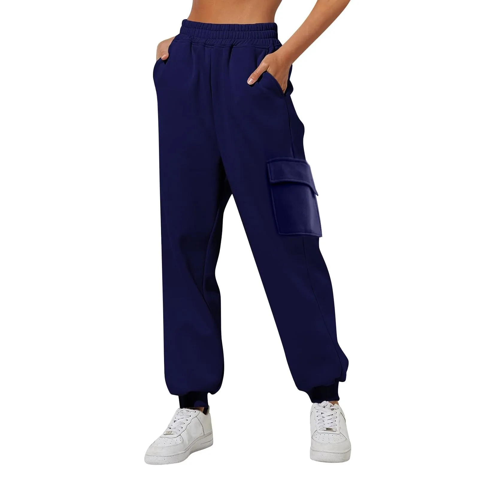 

Women'S Casual Sweatpants Fashion Daily Basic All-Match Style Sports Pants Solid Color Elastic Waist Trousers With Pockets