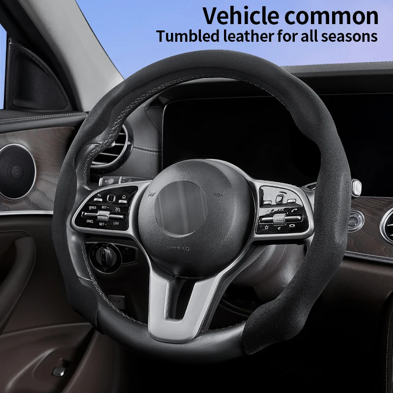 Steering Wheel Cover Car Steering Wheel Cover Suede Sweat-Absorbing Anti-Slip Ultra-Thin Handlebar Cover All-Season Universal Plush Half Set