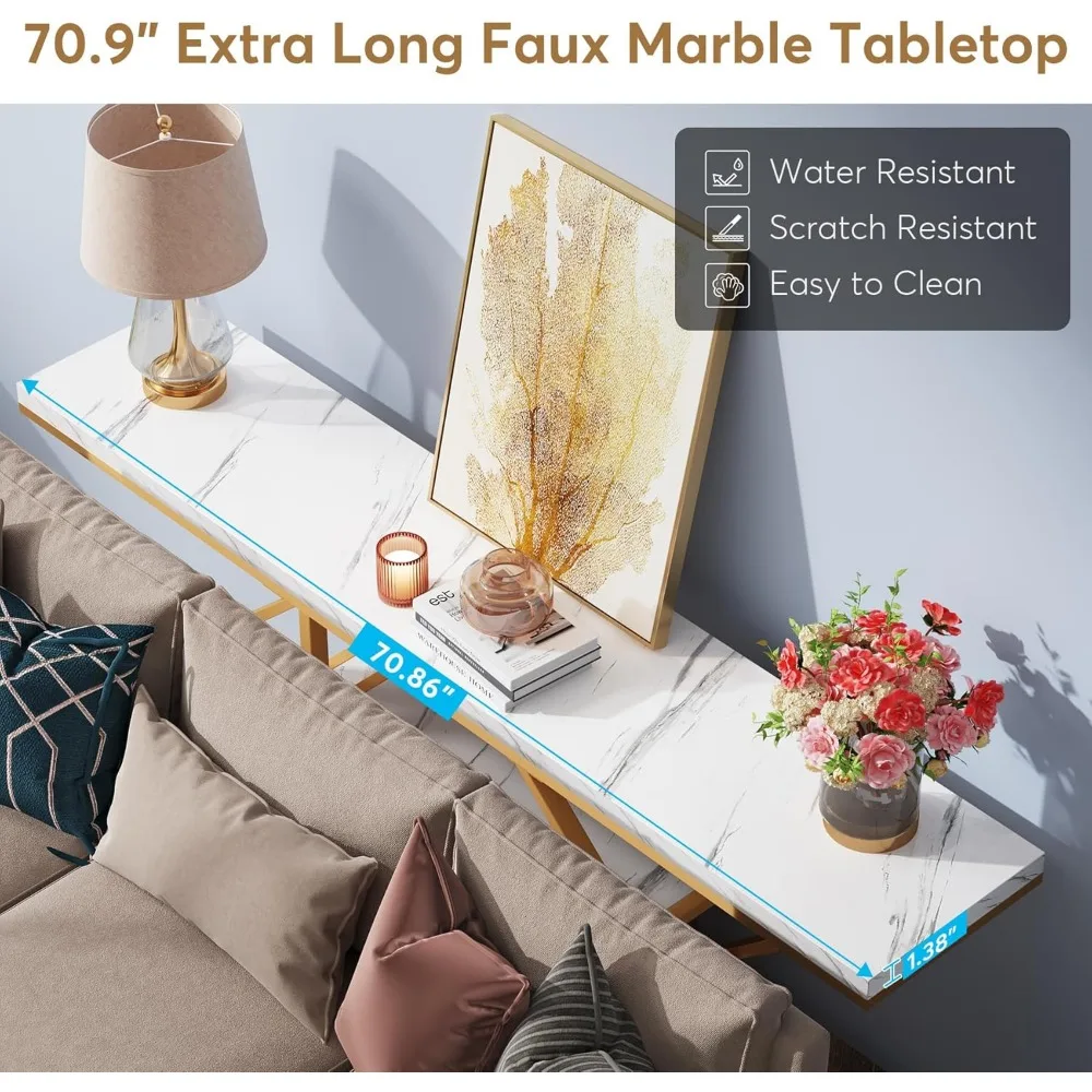 70.9 inch Extra Long Console Table,Modern Gold Sofa Table Behind Couch with Storage,4 Tier Entryway Accent Table for Living Room 6