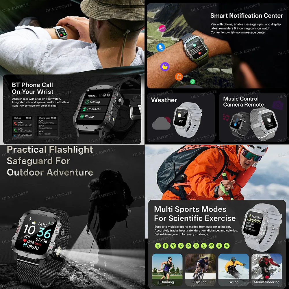 1400mAh Big Battery Smart Watch Men Outdoor GPS Flashlight 10ATM Waterproof Bluetooth Call AMOLED HD Sports Smartwatch AT-1282 2