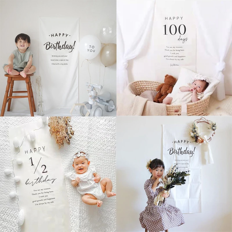 Ins Birthday Decoration Tapestry 100DAYS Happy Birthday 1st Background Cloth Children Room Hanging Wall Decor Tapestry