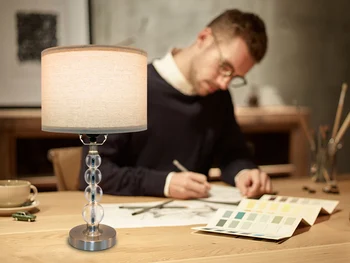 Modern Desk Lamp Set of Two - E26 Socket with Lamp Cap - Linen-Colored Lampshade - Suitable for Living Room, Bedroom and Bedside 6