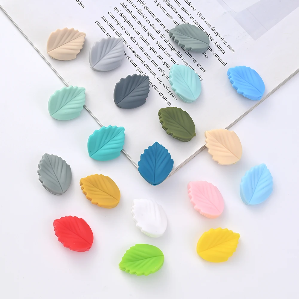 10Pcs Silicone Leaf Teether Beads Food Grade DIY Baby Nursing Chewable Teething Beads Toy BPA Free Pacifier Chain Accessories teething toys,silicone teething toys,baby teething toys,silicone beads,silicone teether,silicone teething beads