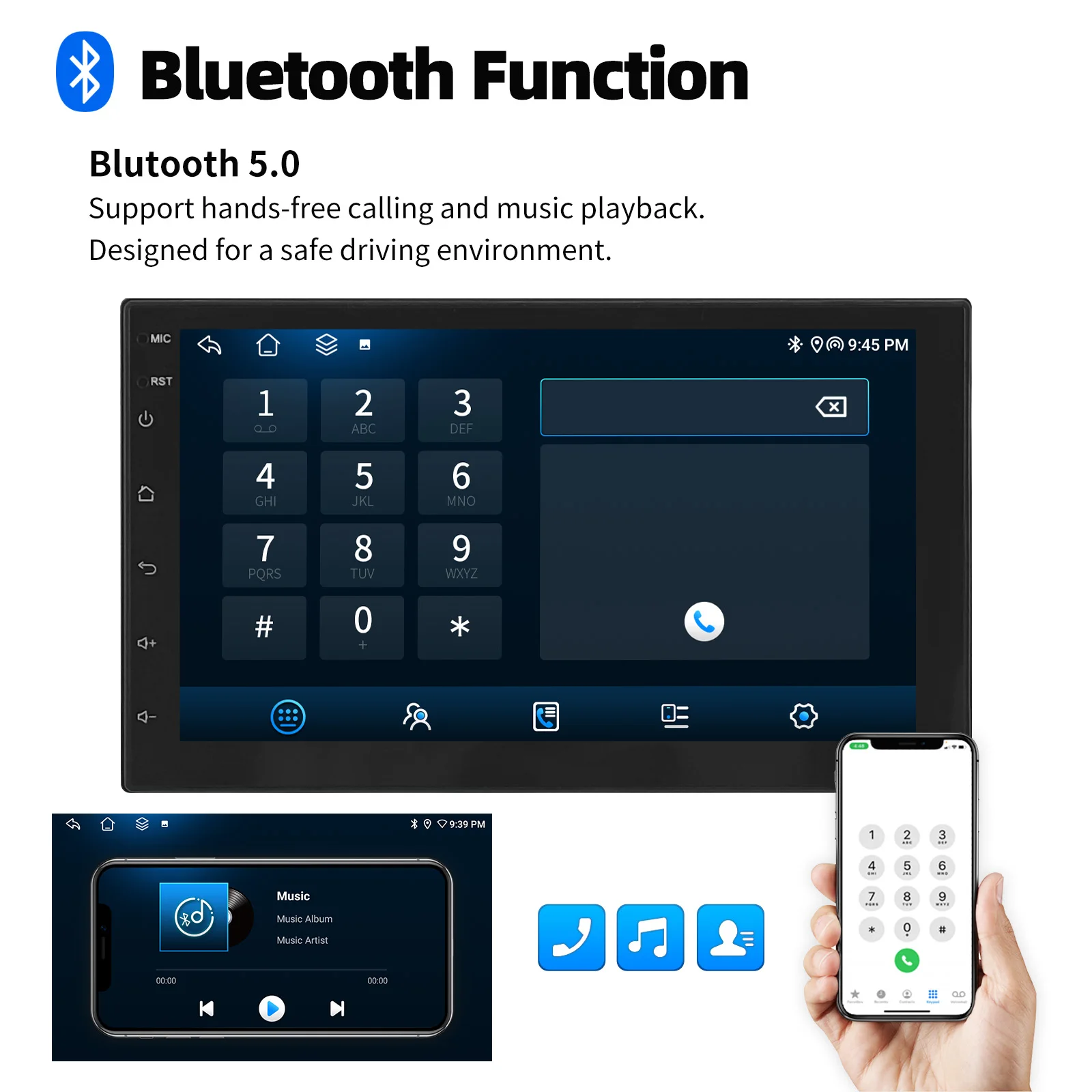ESSGOO Android 14 7" 6+128G 2 DIN 8-Core Universal Autoradio Wireless Carplay Android Auto GPS Navigation AM RDS Bluetooth WIFI 4G SWC Mirror Link Multimedia Videoplayer Touchscreen Head Unit – Detail 11