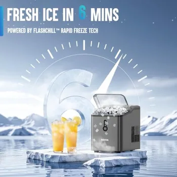 Nugget Ice Maker Countertop 6 Mins Fast Ice Production FLASHCHILL 26.5 LBS/Day Self-Cleaning Compact Portable Design Ideal for 2