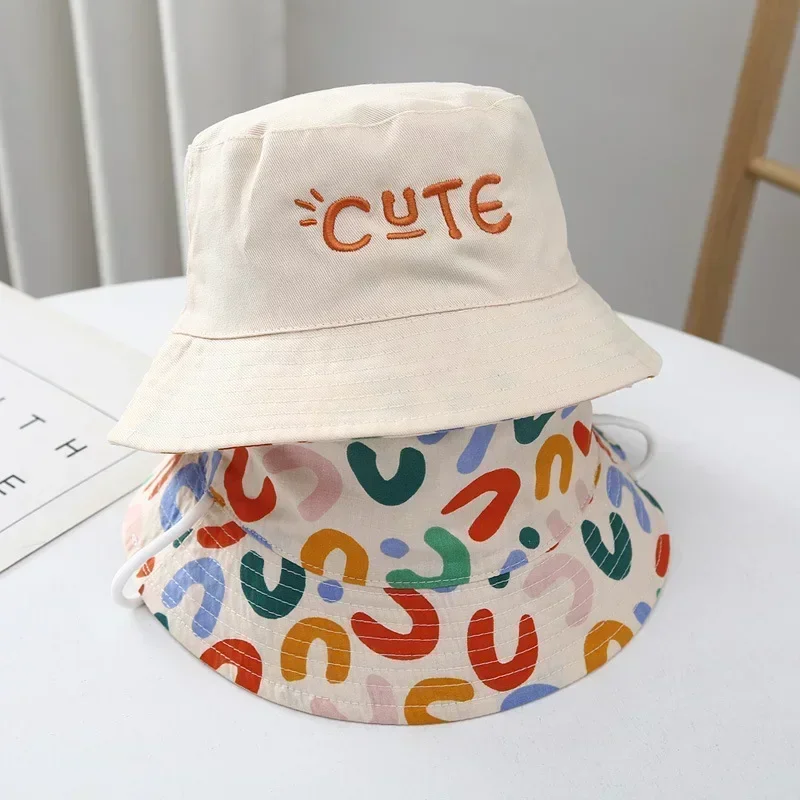 Kids Bucket Hat Double Sided Baby Cute Letter Embroidered Fisherman Panama Summer Sun Hat