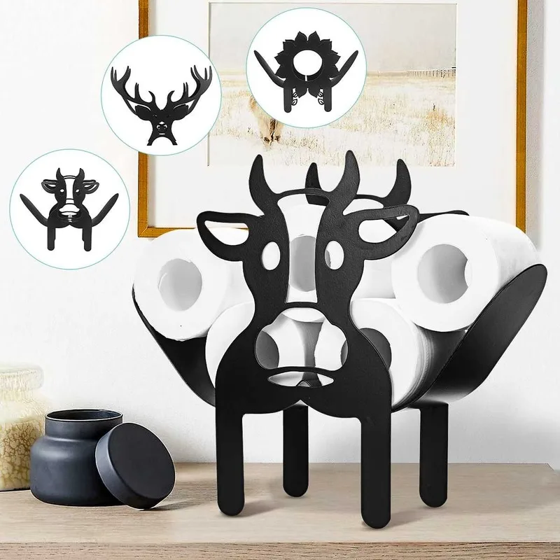 

Iron Roll Paper Towel Holder Black Cows Crafts Bathroom Rack Ornaments Toilet Roll Holder Kitchen Bathroom Shelf Storage Rack