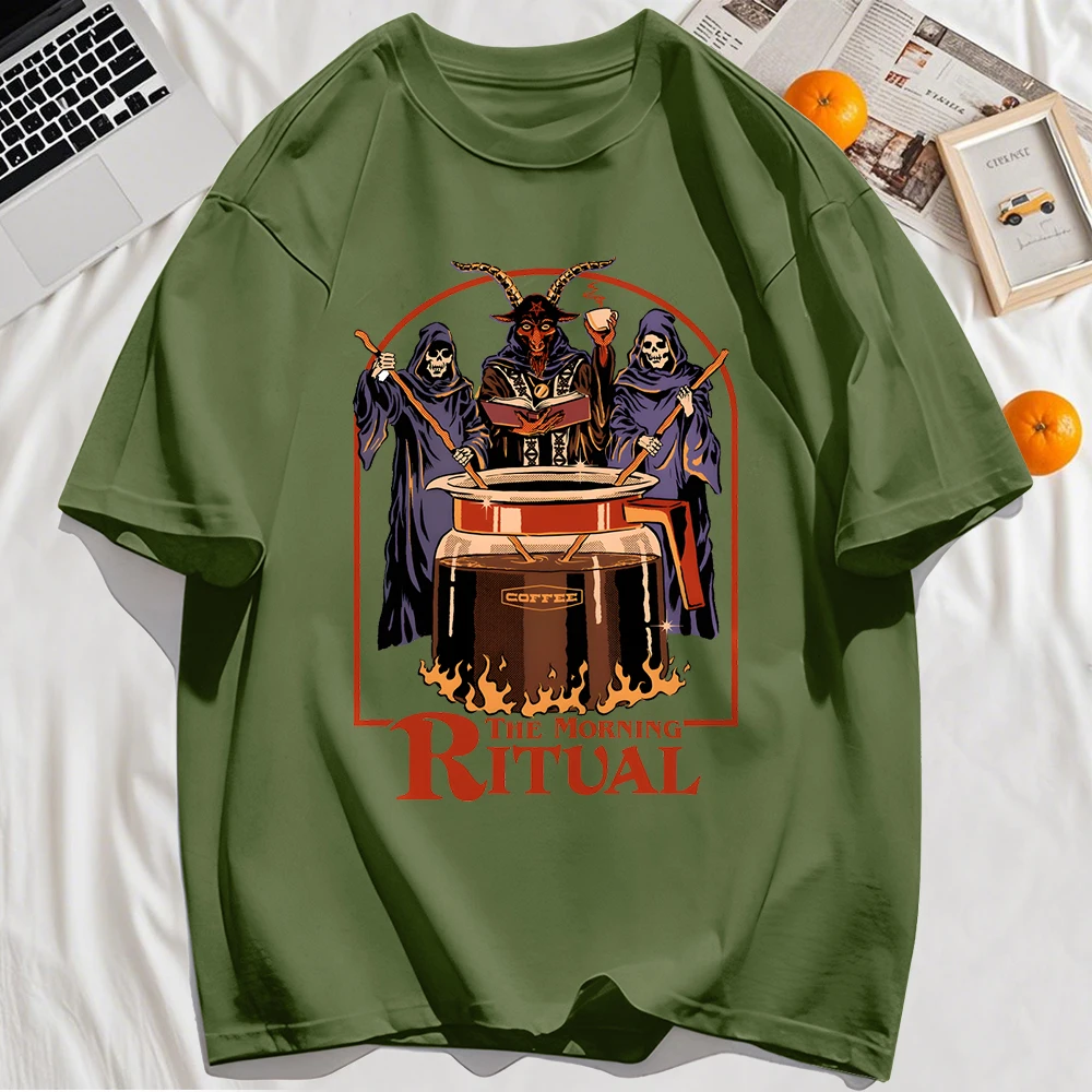 The Morning Ritual Prints Herren T-Shirt Sommer Atmungsaktive Baumwolle Lose T-Shirts All-Match O-Ausschnitt Weiches Unisex Top – Detail 25