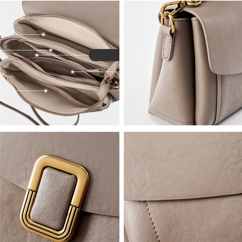 Hifashion 3 Layers Genuine Leather Underarm Shoulder Bags For Women Trend Designer Crossbody Purses Square Ladies Handbags