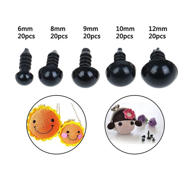 Plastic safety eyes 100pcs black for toys amigurumi diy kit crafts teddy bear soft toy 6mm 8mm 12mm doll accessories