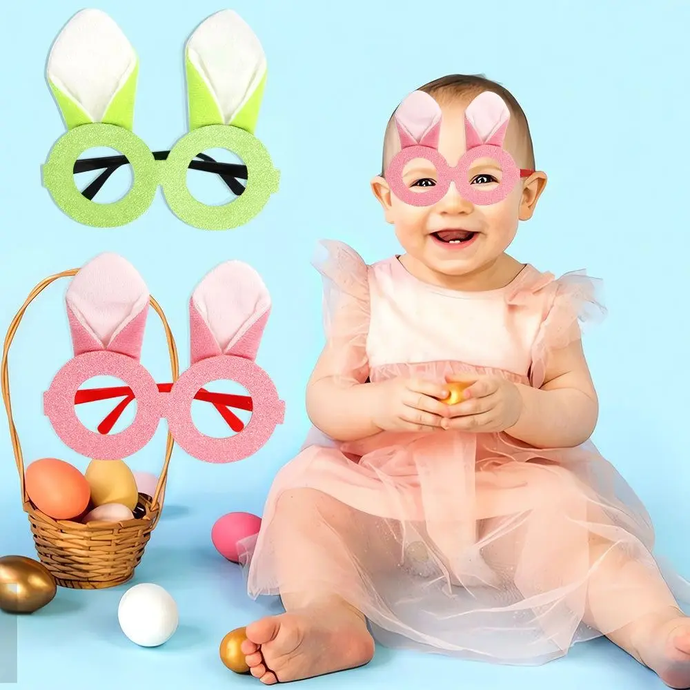 Photo Booth Props Cute Easter Glasses Frame Plush Handmade Easter Bunny Ears Glasses Exquisite Costume Eyeglasses Prom Props