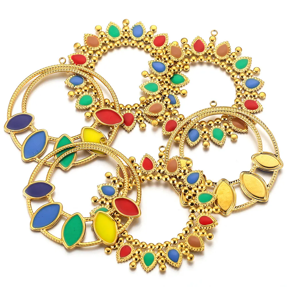 

4pcs Stainless Steel Colored Enamel Round Big Pendants for DIY Earrings Necklace Craft Charms for Jewelry Making Wholesale