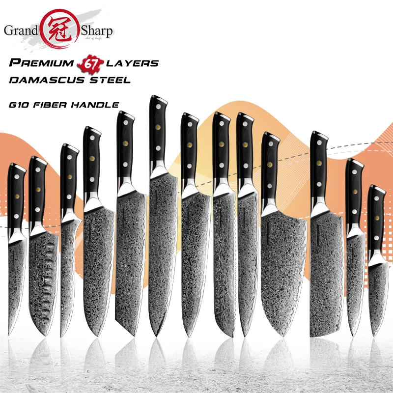 

13PCS Chef Knife Set Japanese AUS10 Steel Damascus Kitchen Knives Kiritsuke Boning Paring Cooking Tools G10 Handle Stainless Pro