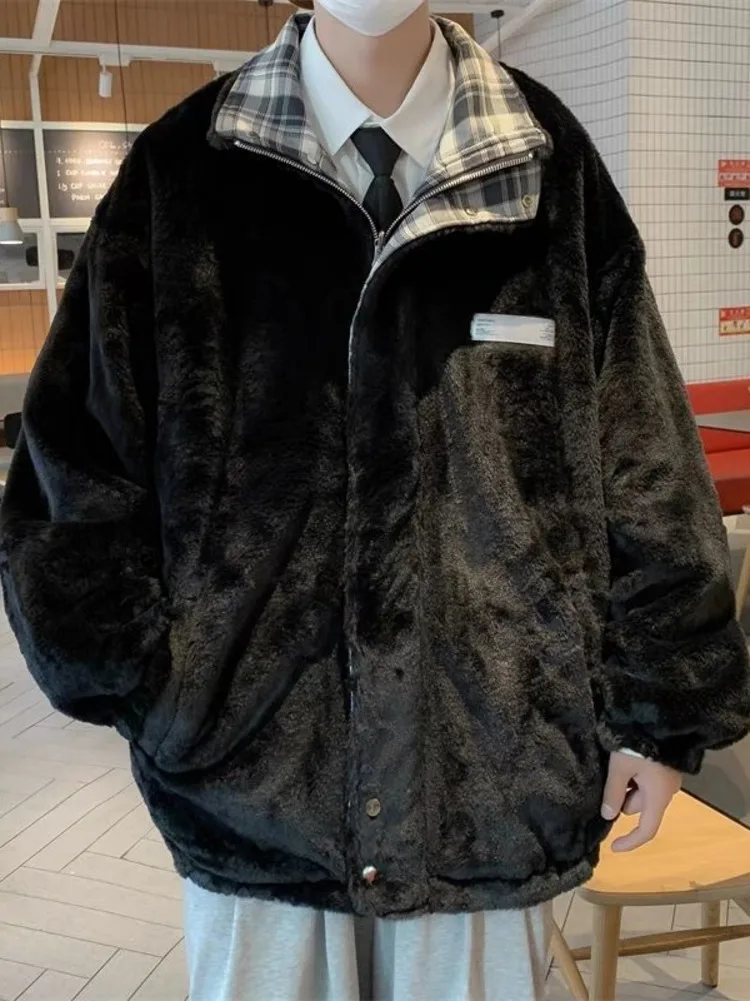 

Vintage Reversible Flannel Padded Jacket Autumn Winter Warm Thicken Clothes Parkas Men Versatile Plaid Loose Casual Outerwear