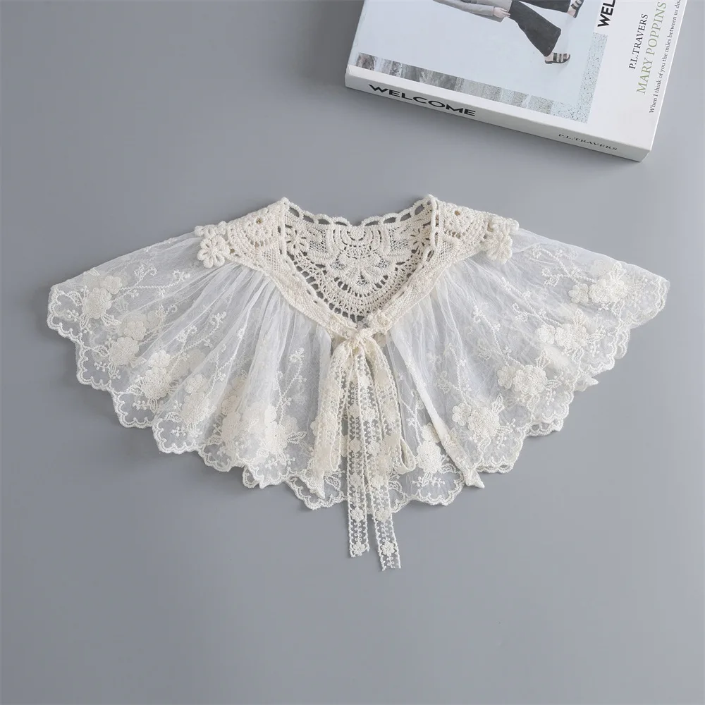 

Fashion black butterfly lace crochet false White striped lace shawl woman Cape summer white female autumn and winter collocation