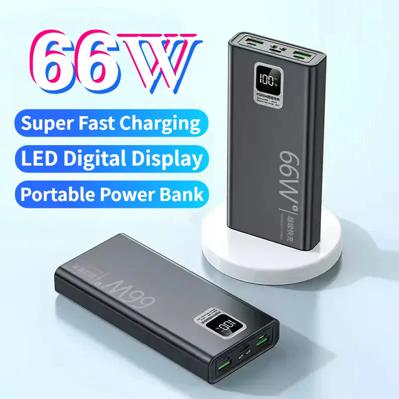 

66W 20000Ah Digital Display PowerBank Super Fast Charging Portable Power Bank External Battery for IPhone Huawei Xiaomi Samsung