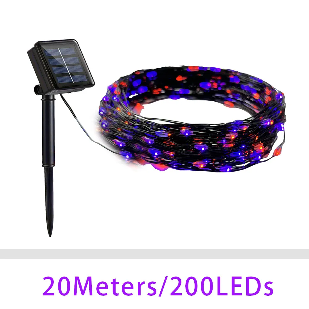 Enchanting Halloween Solar-Powered Waterproof Fairy Lights for Outdoor Decor (Purple & Orange)