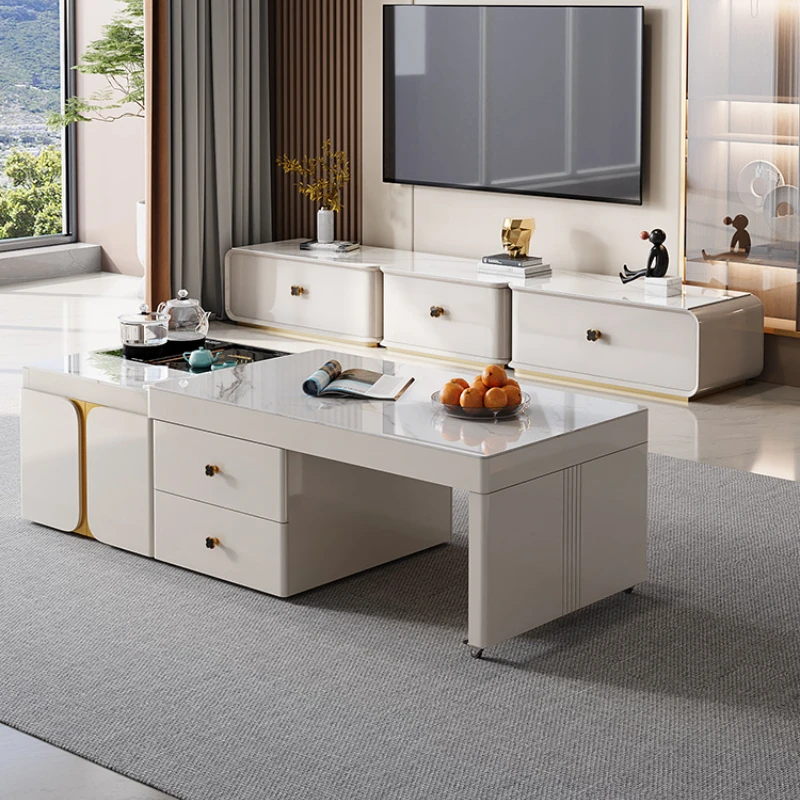 

Stone Plate Kung Fu Tea Table Lifting Tea Tray Retractable Small Apartment TV Cabinet Unit