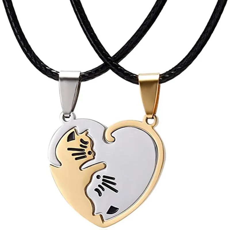Cute cat couple necklace