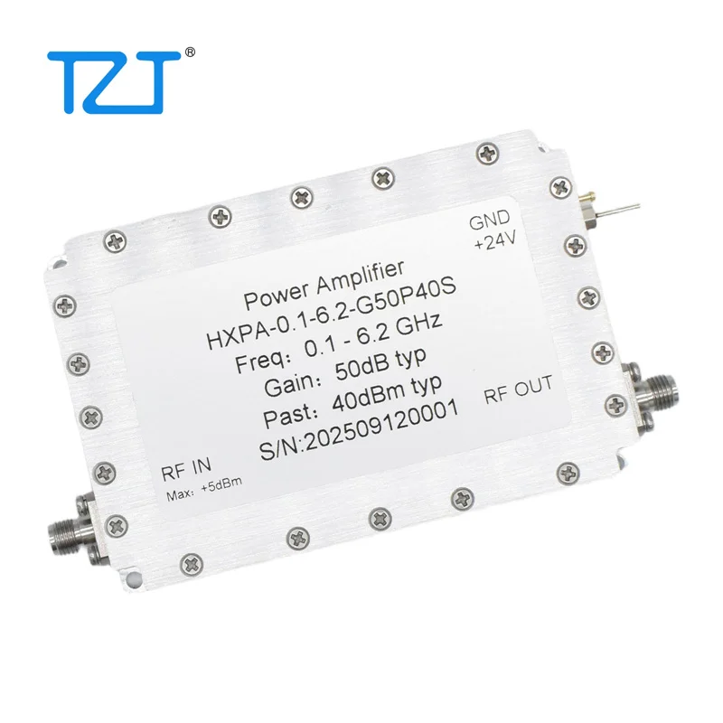 TZT 0.1-6.2GHz 10W RF 마이크로파 전력 증폭기 1.6dB 저잡음 50dB 고이득 증폭기(SMA 암 커넥터 포함)