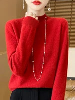 Fashion 100% Wool Sweater Women's Mock-Neck Knitwear Cashmere Pullovers Autumn Winter Long Sleeve Jumpers Clothing Tops - Image 4