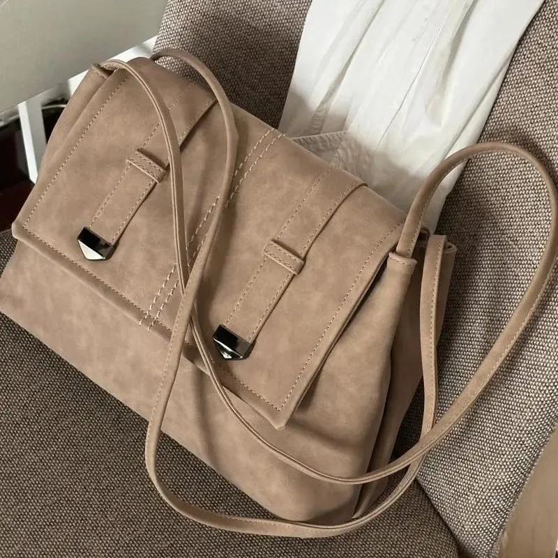 JIAERDI Khaki Zipper Tote Bag Women Stitching Large Capacity Leather Shoulder Bag Ladies Vintage Casual Street Underarm Bag 2025