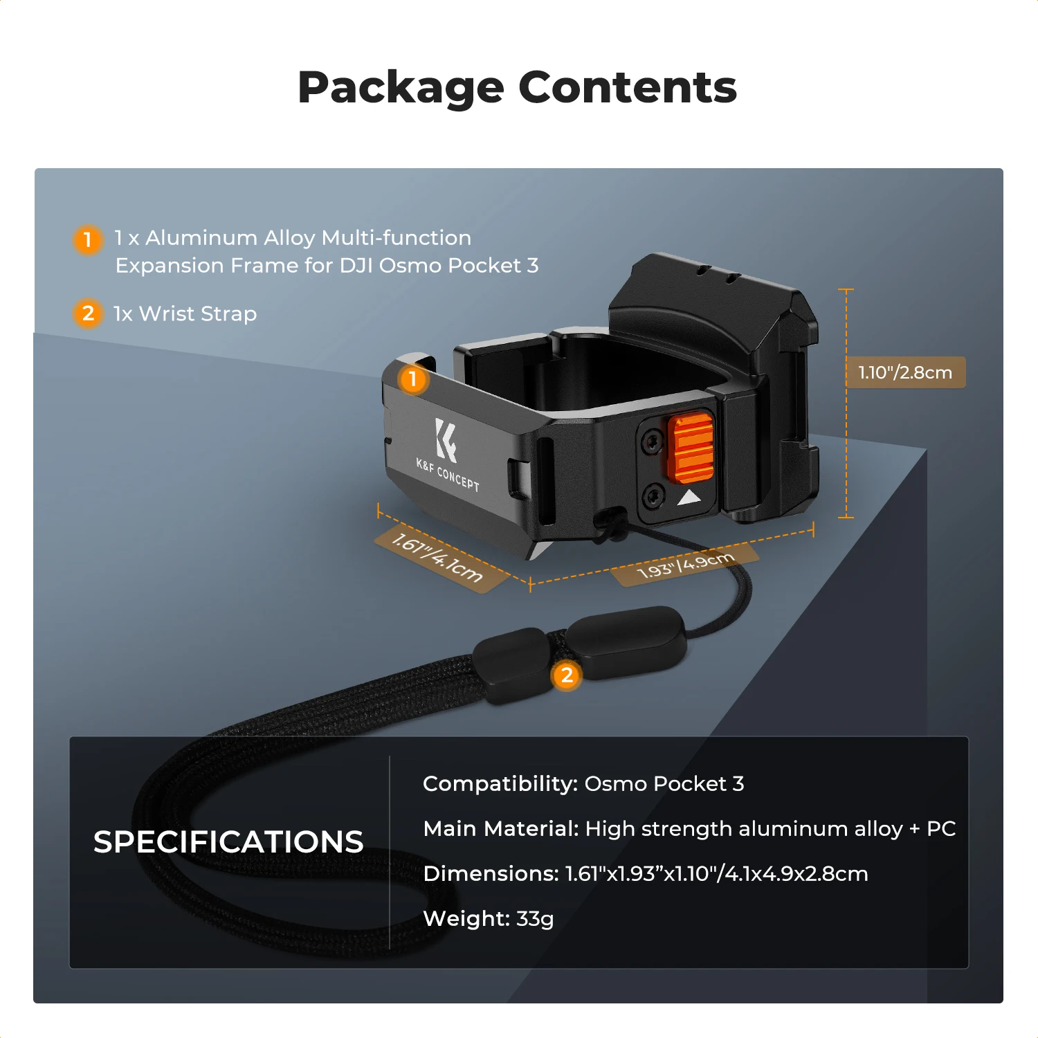 K&F CONCEPT DJI 오즈모 포켓 3용 확장 어댑터 프레임 액세서리 알루미늄 합금 액션 카메라 보호 케이지