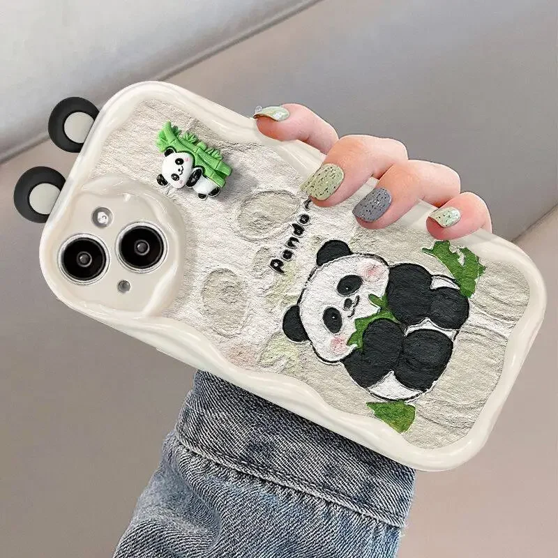 Pink Cat and Panda 3D Ears Cartoon Soft Phone Case
