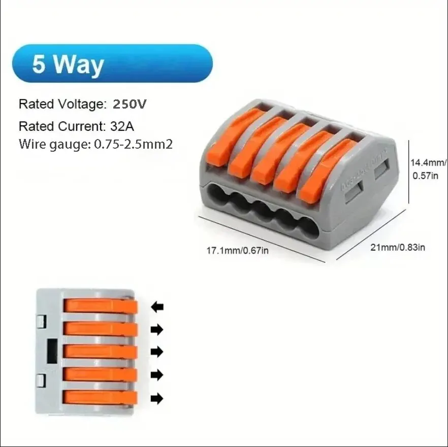 thumbnail image 2 of Wago Lever Wire Connector, 12 AWG Max, 5 Port, Gray, Polycarbonate 2 of 10